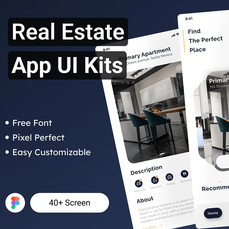 建筑地产租房售房应用UI设计套件工具包40屏 Real Estate App UI Kit .figma缩略图到位啦UI