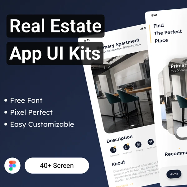 建筑地产租房售房应用UI设计套件工具包40屏 Real Estate App UI Kit .figma