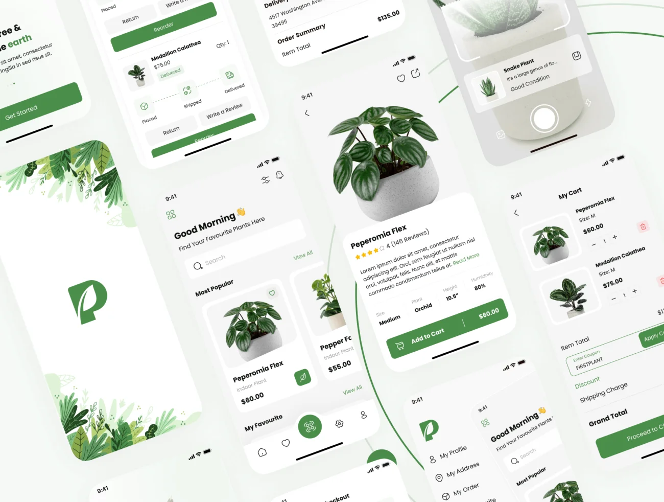 植物网购店铺应用UI设计套件工具包素材 Plant Shop App UI Kit .figma-UI/UX、ui套件、主页、介绍、应用、网购、详情-到位啦UI