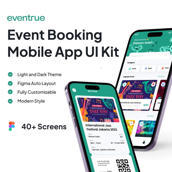 线下演出活动预订移动应用程序 UI 套件40屏 Eventrue - Event Boking Mobile App UI KIT .figma