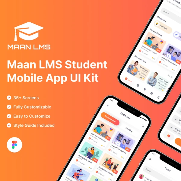 学校社交在线选课学习应用35屏 Maan LMS- Student Mobile App Flutter iOS & Android UI Kit