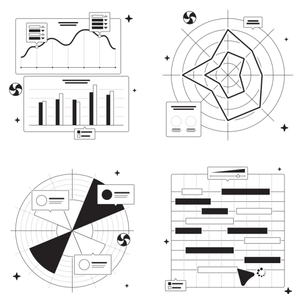 24个抽象轮廓图表插图素材包 Charts Illustrations ai, figma格式
