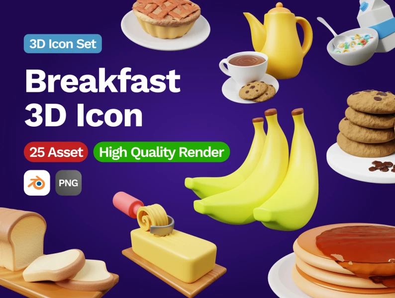 3D早餐图标 3D Breakfast Icon blender格式