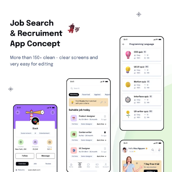 求职招聘应用 UI 工具包150屏 Jobby - Job Finder App UI Kit