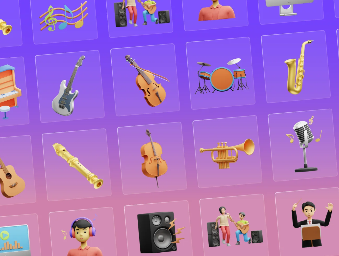 30个3D音乐元素图标 优质的3D音乐元素图标 30 3D Musical Elements Icons figma, blender, psd, figma, lunacy格式-3D/图标-到位啦UI