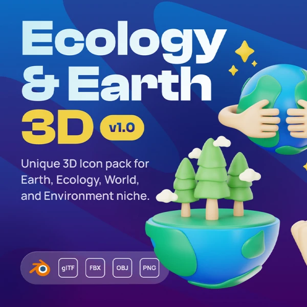 地球生态自然环境3D图标模型集20款 Earthy - Ecology & Earth 3D Icon Set .blender .glTF .obj .fbx .png