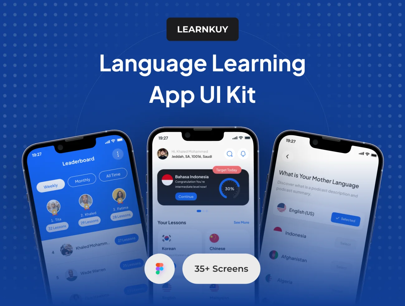 现代简约风格高级语言学习App UI套件 LearnKuy - Language Learning App UI Kit figma格式-UI/UX、ui套件、卡片式、图表、聊天-到位啦UI