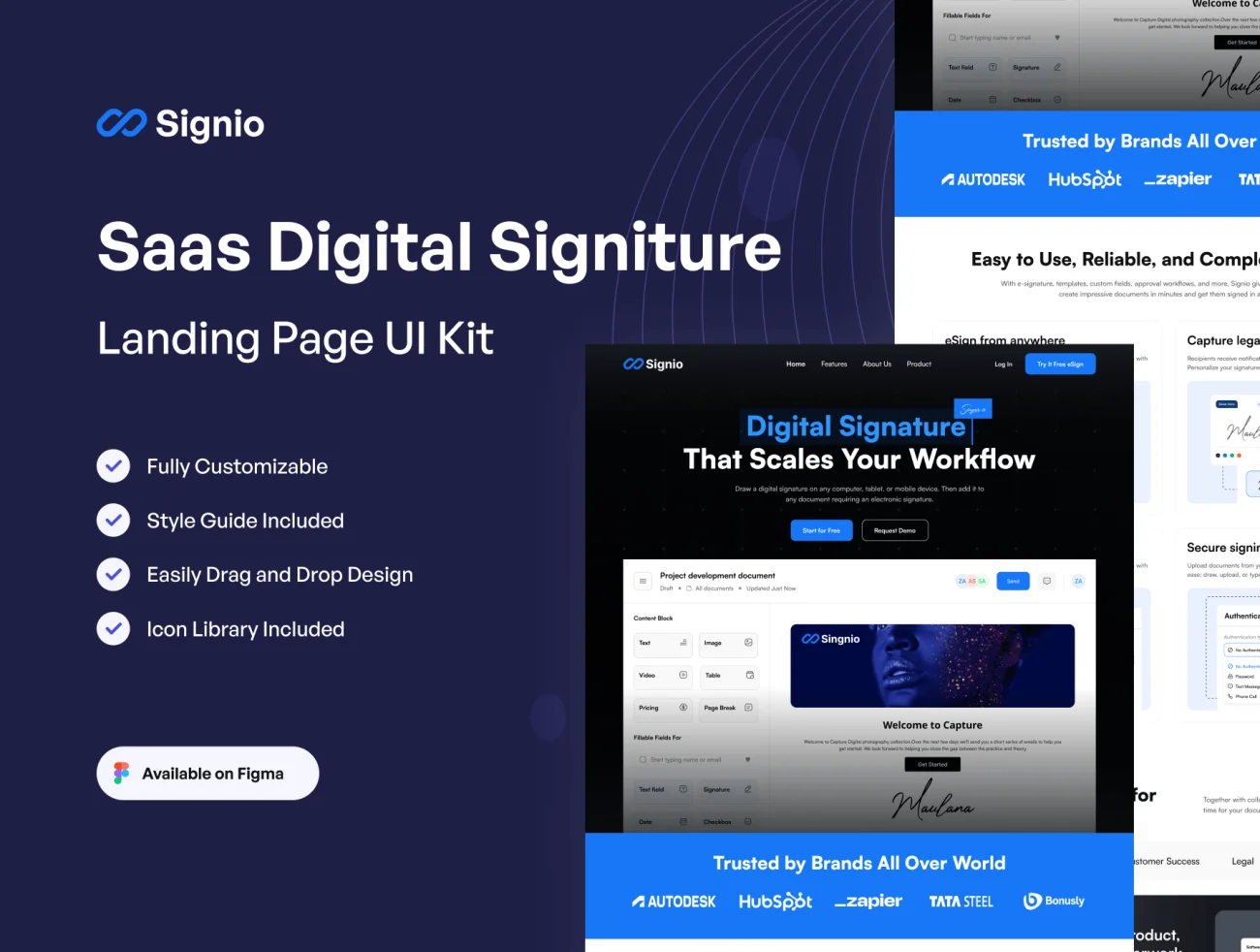 E-Signature - SaaS数字签名产品落地页UI套件 E-Signature - Landing Pages UI KIT fimga格式-UI/UX、ui套件-到位啦UI
