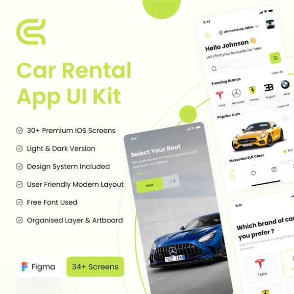 汽车租赁应用UI设计套件30屏 Car Rental App UI Kit .figma