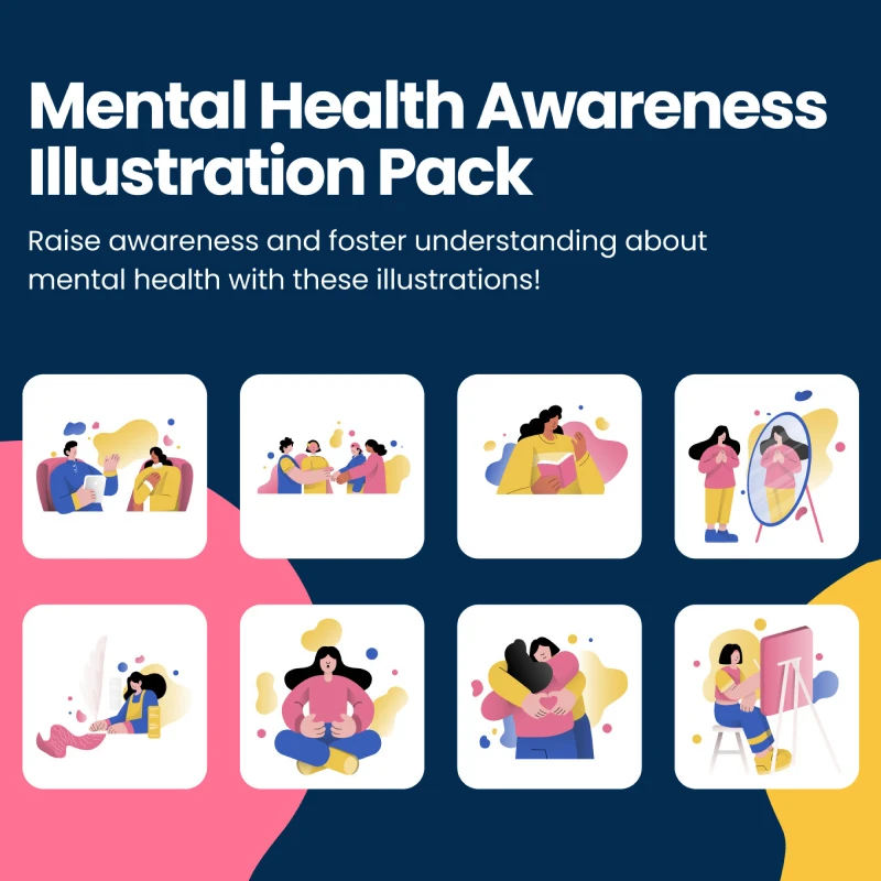 心理健康插图包促进对心理健康的理解关怀和同情 Mental Health Awareness Illustration Pack ai格式缩略图到位啦UI