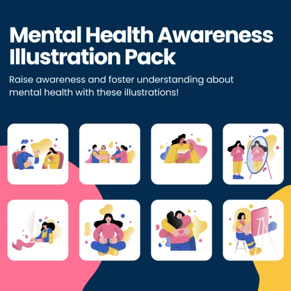 心理健康插图包促进对心理健康的理解关怀和同情 Mental Health Awareness Illustration Pack ai格式