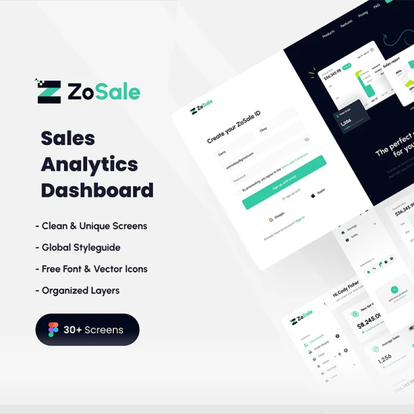 销售分析数据可视化仪表板 ZoSale-Sales Analytics Dashboard .figma