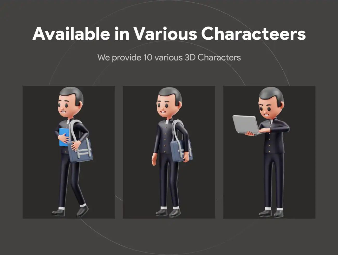 学生学习上课3D人物角色模型素材包 Student Character 3D Illustration .blender-3D/图标-到位啦UI