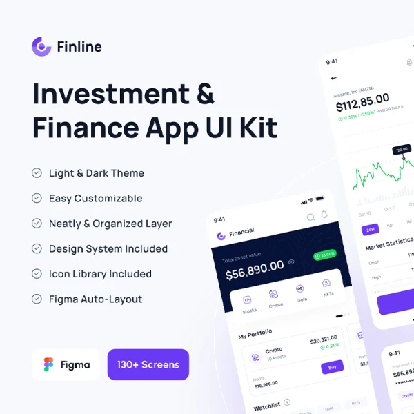 投资金融应用程序UI工具包130屏 Finline - Investments _ Finance App UI Kit .figma