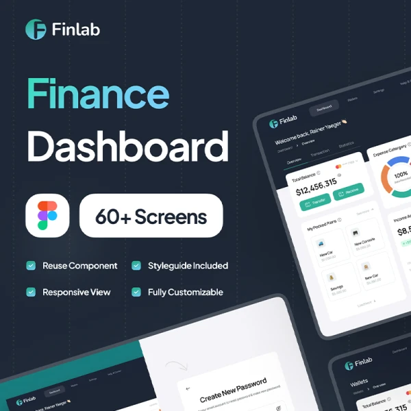 财务数据可视化仪表板UI套件60屏 Finlab - Finance Dashboard UI Kit .figma