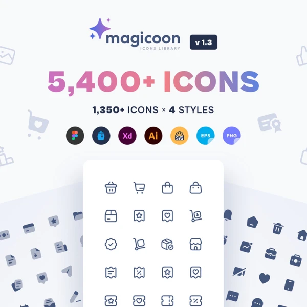 magicoon-5,400+ UI图标库 magicoon - 5,400+ UI icons library xd, figma格式