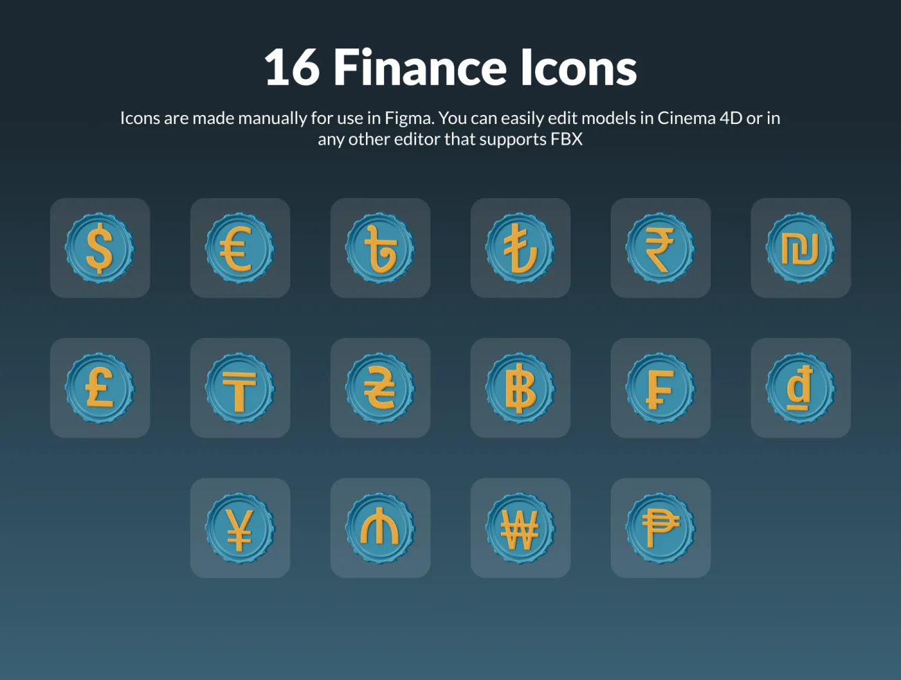 货币符号3D图标模型16款欧元美元英镑法郎人民币符号 Money Signs 3D Icon Set-3D/图标-到位啦UI