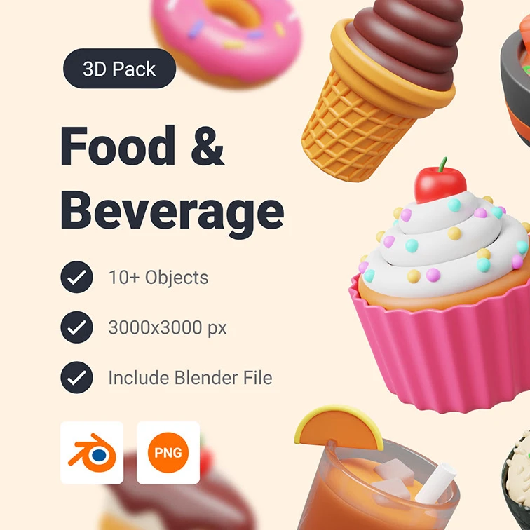 食品和饮料 3D图标包插画 Framer缩略图到位啦UI