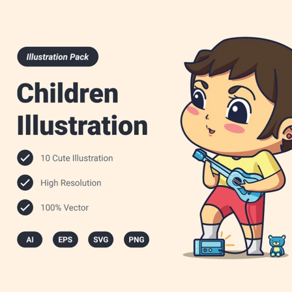 儿童和女孩活动插画包素材
