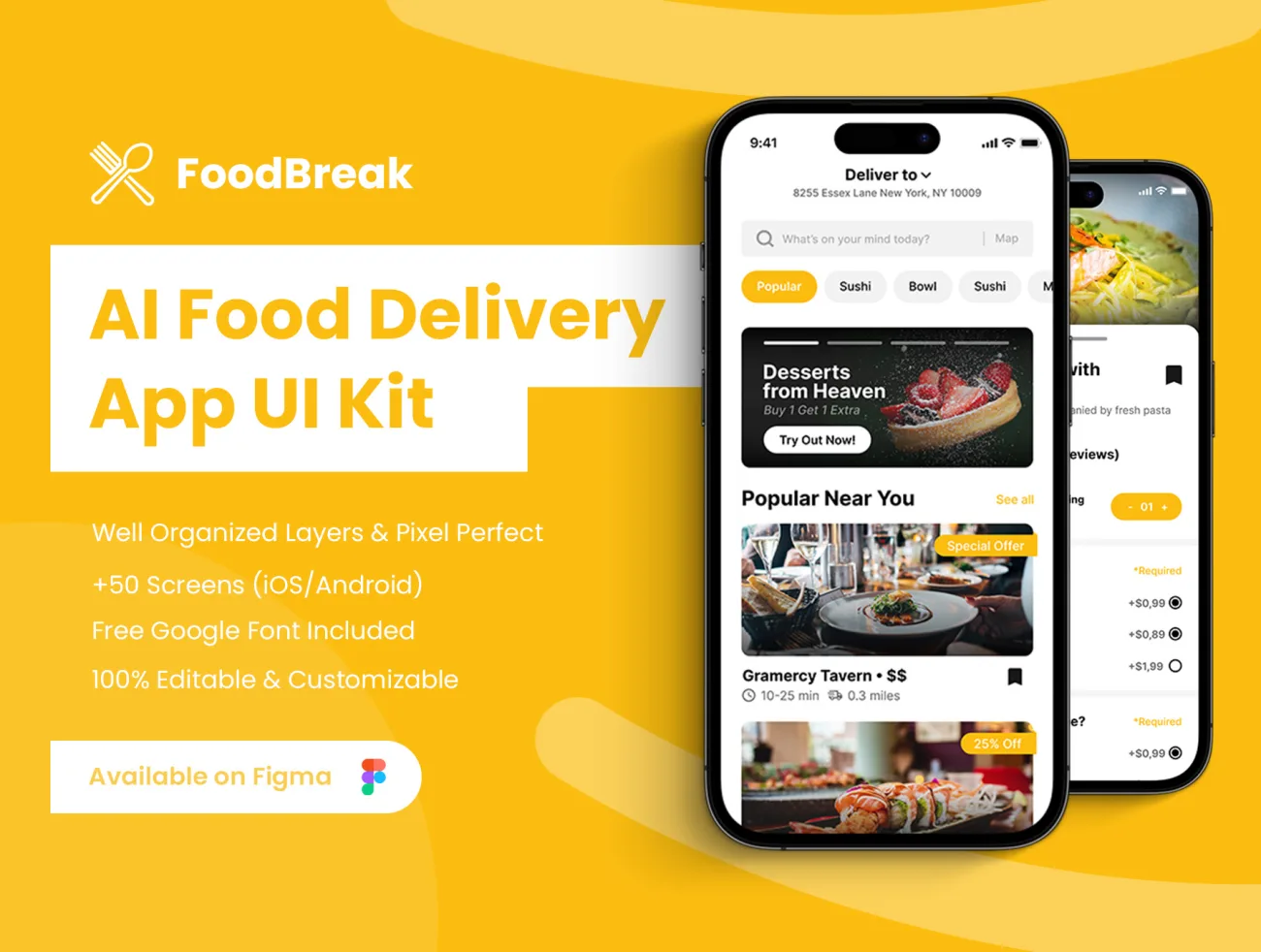 FoodBreak -构建无缝AI智能外卖点餐App套件解决方案设计套件 FoodBreak - AI Intelligent Food Delivery App Kit figma格式-UI/UX、ui套件、地图、网购、预订-到位啦UI