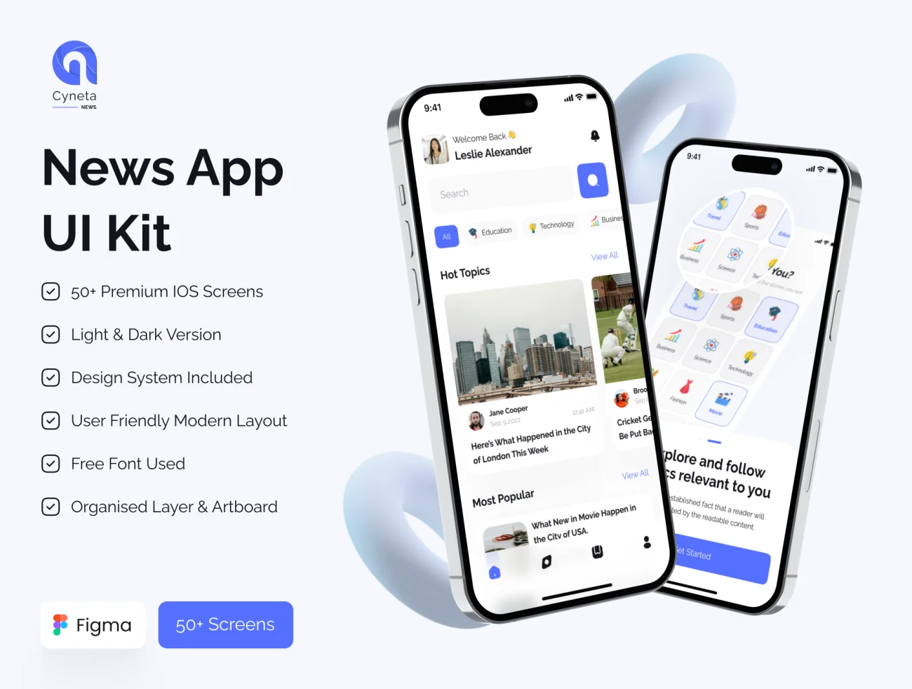 新闻应用UI工具包50屏-Cyntra News App UI Kit - Cyntra figma格式-UI/UX-到位啦UI