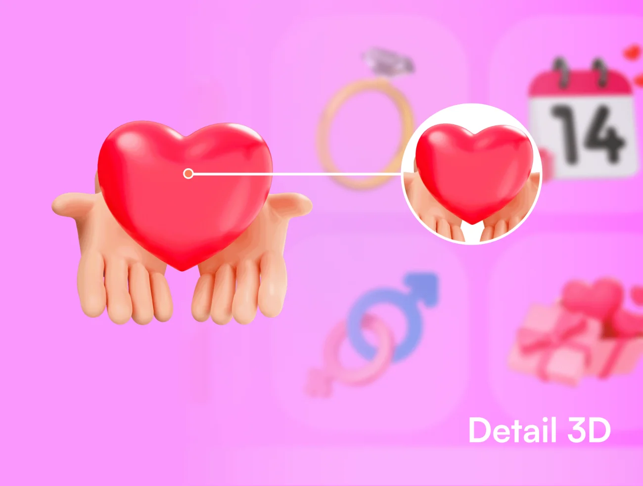 情人节3D图标模型素材包 Valentine 3D Icons .blender .figma-3D/图标-到位啦UI