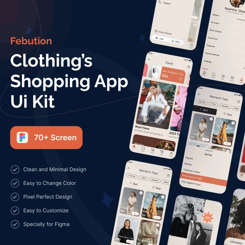 Febution服装App UI套件 用于Figma的高级移动App套件 Febution Clothing_s App UI Kit figma格式缩略图到位啦UI
