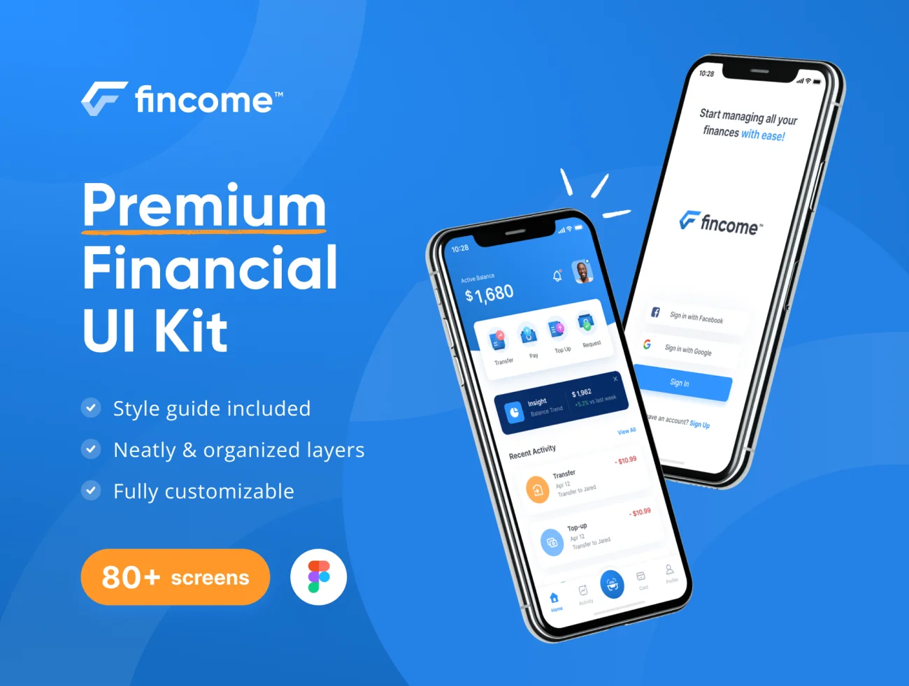 金融理财数字钱包应用程序 UI 套件80屏 Fincome - Finance Premium UI Kit Templates .figma-UI/UX、ui套件、应用、电子钱包-到位啦UI