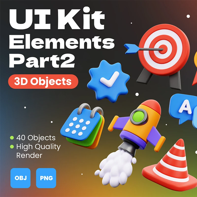40款3D常用元素UI图标第2部分 3D UI Kit Elements Part 2 blender格式缩略图到位啦UI
