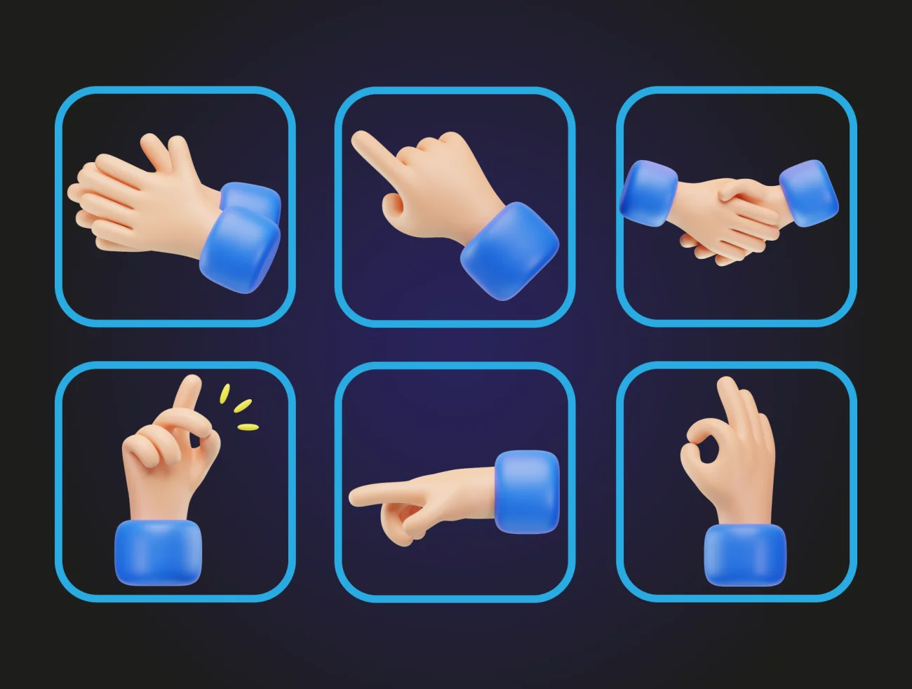 各种交互手势3D图标模型30款 Hand Gesture 3D Icon Pack .blender-3D/图标-到位啦UI