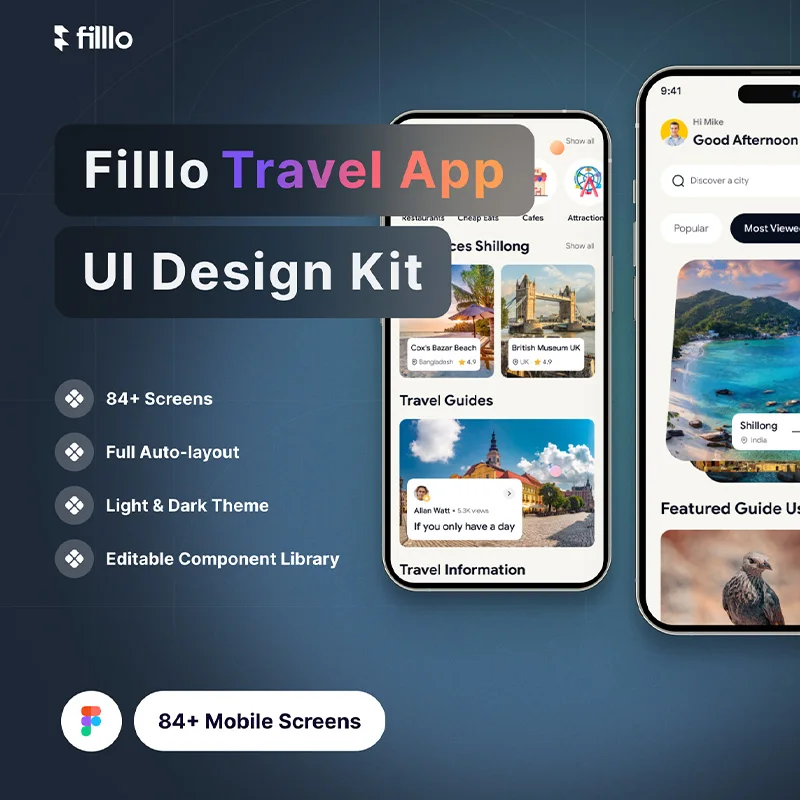 旅行景点门票预定应用UI设计套件84屏 Filllo Travel App UI Design Kit .figma缩略图到位啦UI