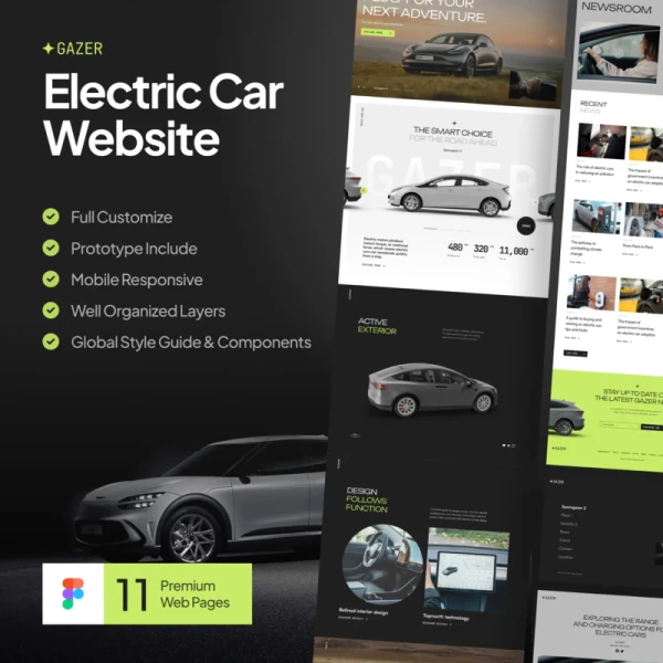 Gazer - 新能源电动汽车网站设计模板 Gazer - Electric Car Website Template figma格式