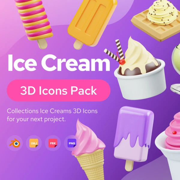 15款冰糕冰淇淋3D图标模型设计素材 Ice Cream 3D Icon blender格式
