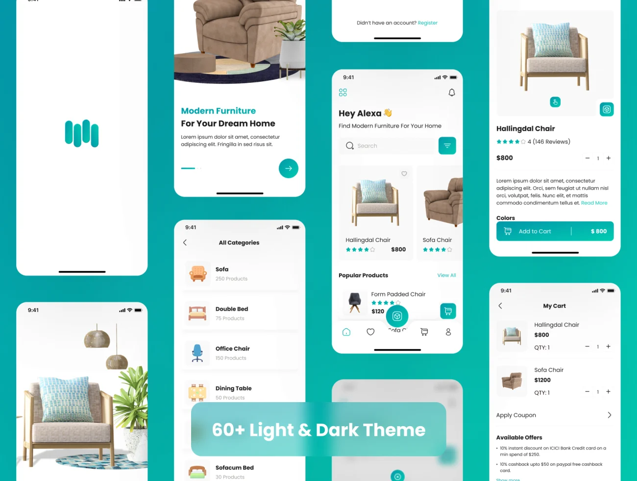 家居在线网购平台UI应用设计工具包60屏 Furniture Store App UI Kit .figma-UI/UX、ui套件、主页、应用、网购、详情-到位啦UI