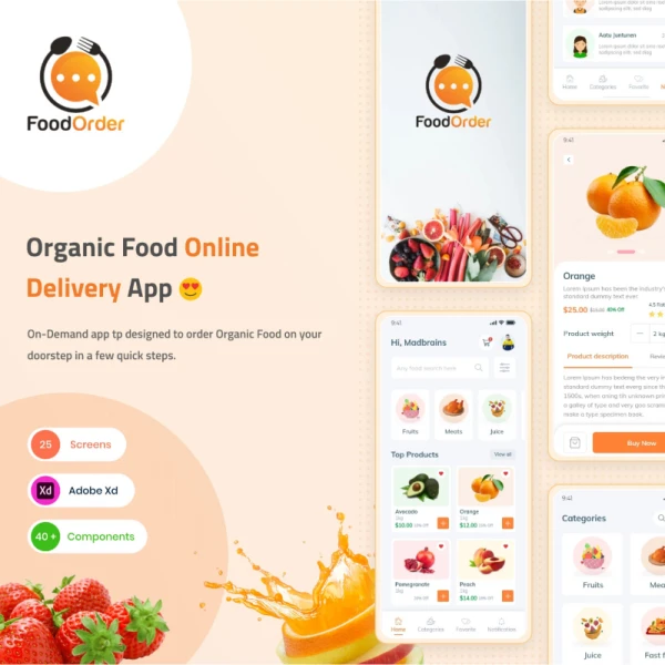 食品日用百货超市应用UI套件 Food Order - Grocery Application UI kit xd格式