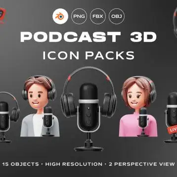 播客3D图标素材包 Podcast 3D Icon缩略图到位啦UI
