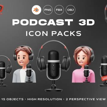 播客3D图标素材包 Podcast 3D Icon