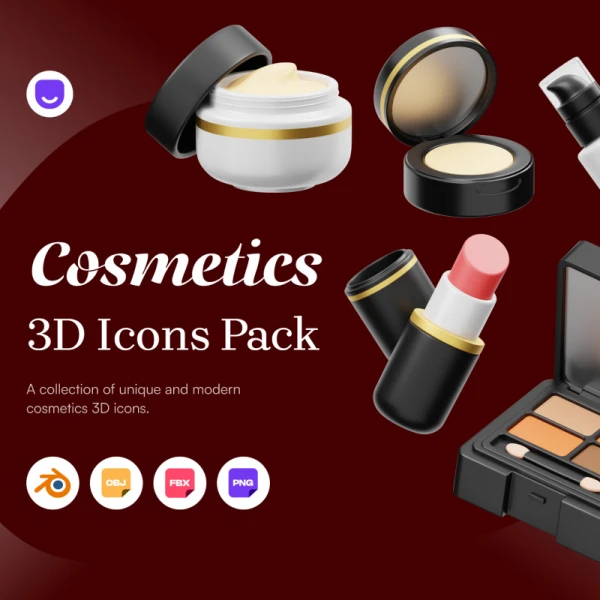 化妆品3D图标设计素材 Cosmetic Products 3D Icon blender格式