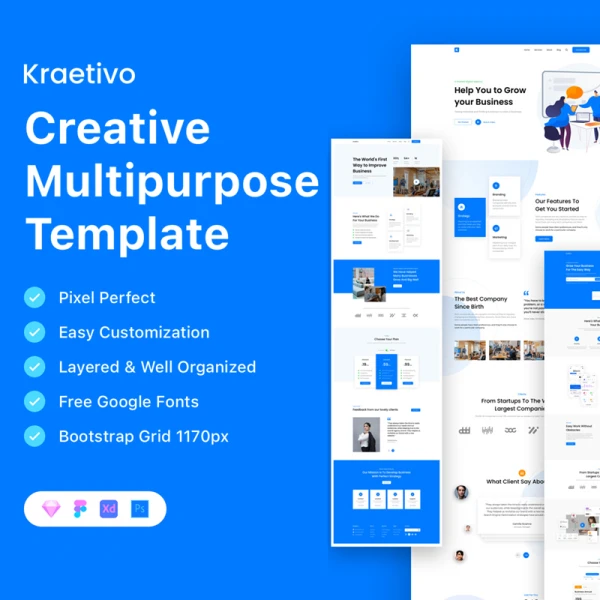 Kraetivo-创意多用途模板 Kraetivo - Creative Multipurpose Template sketch, psd, AE, xd, figma, bootstrap格式