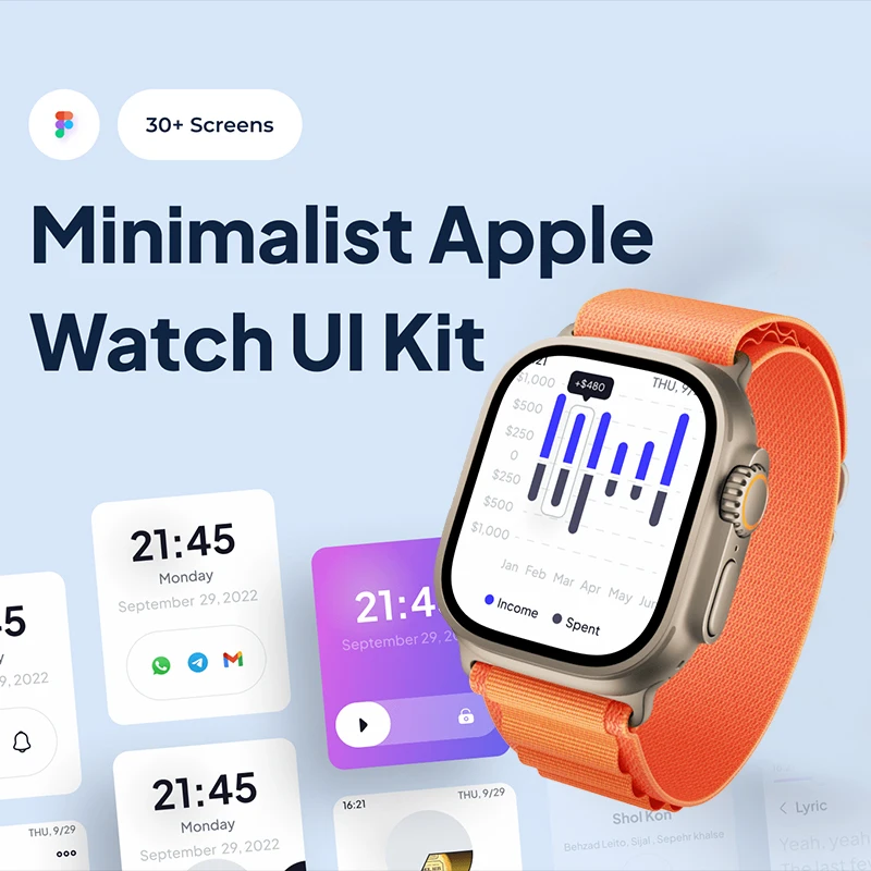 苹果手表通用应用UI设计套件工具包 WatchKuy - Apple Watch UI Kit .figma缩略图到位啦UI