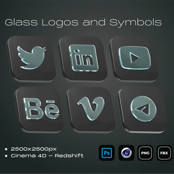 20款玻璃质感3D符号logo图标模型 Glass Logos and Symbols .c4d .psd