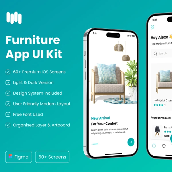 家居在线网购平台UI应用设计工具包60屏 Furniture Store App UI Kit .figma