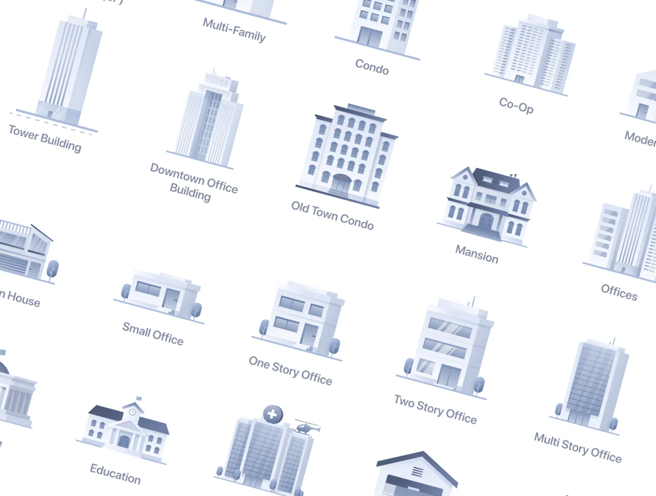 房地产房屋类型矢量图标 Web Icons Real Estate .sketch .AI .HTML .figma .lunacy-3D/图标-到位啦UI