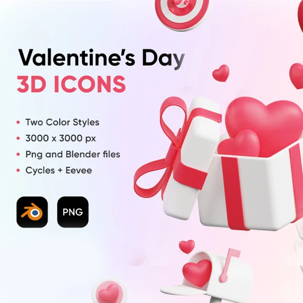 情人节爱心3D图标模型 Love and Valentines Day 3d Icons Pack