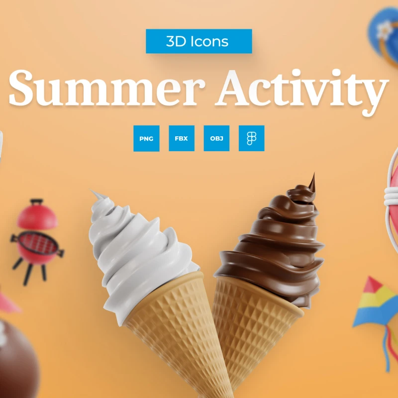 3D夏季活动 3D夏季活动图标 3D Summer Activity blender, figma格式缩略图到位啦UI