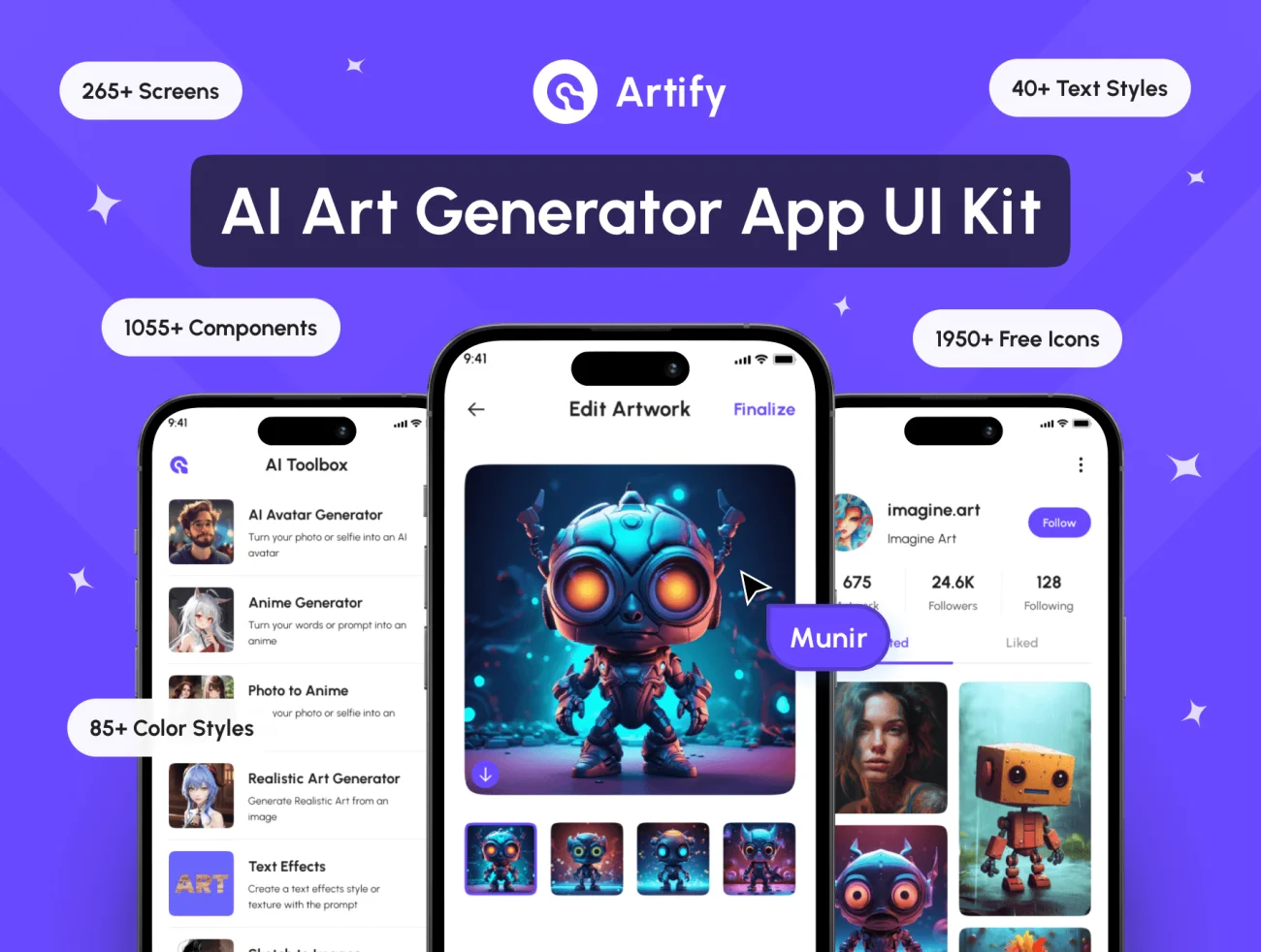 Artify - 高质量AI艺术生成器App UI套件 Artify - AI Art Generator App UI Kit figma格式-UI/UX、ui套件、主页、卡片式、应用、聊天-到位啦UI