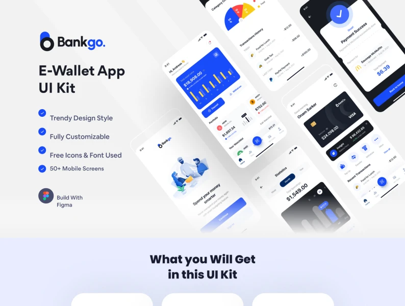 Bankgo-E电子钱包应用UI工具包 Bankgo - E Wallet App UI Kit figma格式