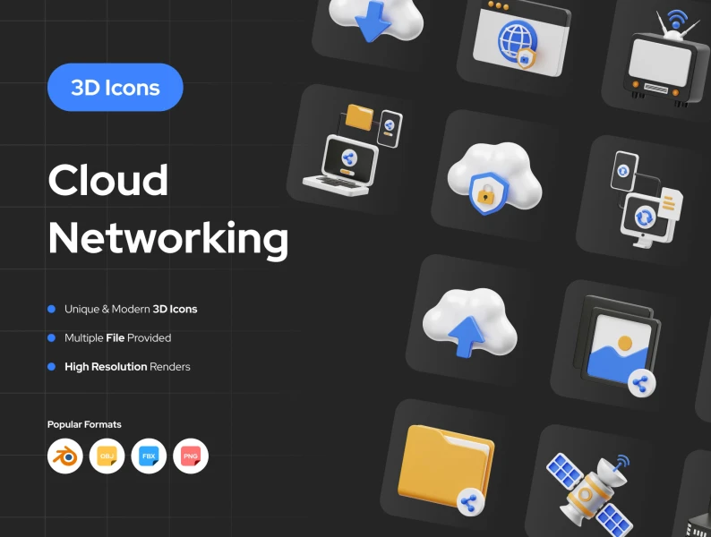 云网络3D图标 Cloud Networking 3D Icon blender格式