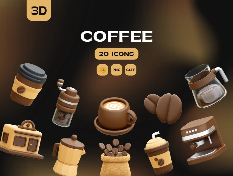 咖啡3D图标 Coffee 3D Icons blender, figma格式