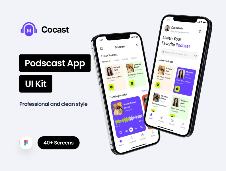 Corecast-播客应用UI工具包 Corecast - Podcast App UI Kit figma格式